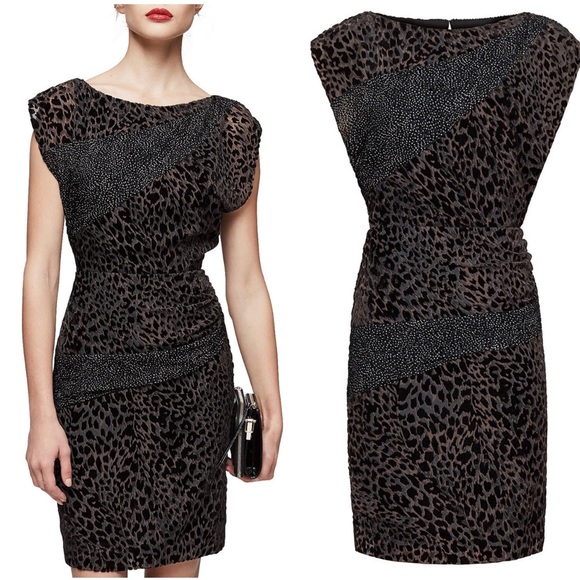 Reiss | Lulan Burnout Cocktail Dress, Black/Grey - Picture 2 of 8